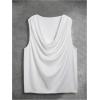imageOYOANGLE Mens Cowl Neck Sleeveless T Shirts Draped Front Ruched Tank Top Casual Vacation Vest StreetwearWhite