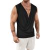 imageOYOANGLE Mens Draped Deep V Neck Sleeveless Tank Top Ruched Wrapped Workout TopsBlack