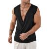 imageOYOANGLE Mens Draped Deep V Neck Sleeveless Tank Top Ruched Wrapped Workout TopsBlack