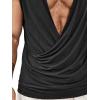 imageOYOANGLE Mens Draped Deep V Neck Sleeveless Tank Top Ruched Wrapped Workout TopsBlack