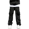imageOYOANGLE Mens Drawstring Elastic Waist Flap Pocket Side Casual Streetwear Jogger Cargo PantsBlack