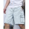 imageOYOANGLE Mens Drawstring Elastic Waist Flap Pocket Straight Cargo Jean Denim ShortsLight Blue