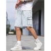 imageOYOANGLE Mens Drawstring Elastic Waist Flap Pocket Straight Cargo Jean Denim ShortsLight Blue