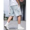 imageOYOANGLE Mens Drawstring Elastic Waist Flap Pocket Straight Cargo Jean Denim ShortsLight Blue