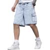 imageOYOANGLE Mens Drawstring Elastic Waist Flap Pocket Straight Cargo Jean Denim ShortsLight Wash