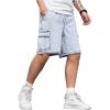 imageOYOANGLE Mens Drawstring Elastic Waist Flap Pocket Straight Cargo Jean Denim ShortsLight Wash