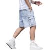 imageOYOANGLE Mens Drawstring Elastic Waist Flap Pocket Straight Cargo Jean Denim ShortsLight Wash