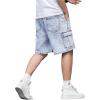 imageOYOANGLE Mens Drawstring Elastic Waist Flap Pocket Straight Cargo Jean Denim ShortsLight Wash