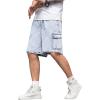 imageOYOANGLE Mens Drawstring Elastic Waist Flap Pocket Straight Cargo Jean Denim ShortsLight Wash