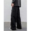 imageOYOANGLE Mens Drawstring Elastic Waist Flap Pockets Baggy Cargo Pants Joggers Hiking Trousers SweatpantsBlack