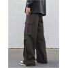 imageOYOANGLE Mens Drawstring Elastic Waist Flap Pockets Baggy Cargo Pants Joggers Hiking Trousers SweatpantsDark Grey