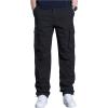 imageOYOANGLE Mens Drawstring Elastic Waist Flap Pockets Cargo Pants Straight Leg Casual TrousersBlack