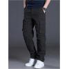 imageOYOANGLE Mens Drawstring Elastic Waist Flap Pockets Cargo Pants Straight Leg Casual TrousersBlack