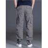 imageOYOANGLE Mens Drawstring Elastic Waist Flap Pockets Cargo Pants Straight Leg Casual TrousersDark Grey