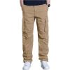 imageOYOANGLE Mens Drawstring Elastic Waist Flap Pockets Cargo Pants Straight Leg Casual TrousersKhaki