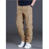 imageOYOANGLE Mens Drawstring Elastic Waist Flap Pockets Cargo Pants Straight Leg Casual TrousersKhaki