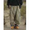 imageOYOANGLE Mens Drawstring Elastic Waist Flap Pockets Streetwear Baggy Cargo Pants Joggers Hiking TrousersArmy Green