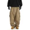 imageOYOANGLE Mens Drawstring Elastic Waist Flap Pockets Streetwear Baggy Cargo Pants Joggers Hiking TrousersKhaki