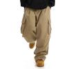 imageOYOANGLE Mens Drawstring Elastic Waist Flap Pockets Streetwear Baggy Cargo Pants Joggers Hiking TrousersKhaki