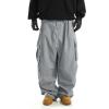 imageOYOANGLE Mens Drawstring Elastic Waist Flap Pockets Streetwear Baggy Cargo Pants Joggers Hiking TrousersLight Grey
