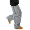 imageOYOANGLE Mens Drawstring Elastic Waist Flap Pockets Streetwear Baggy Cargo Pants Joggers Hiking TrousersLight Grey