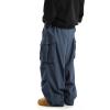 imageOYOANGLE Mens Drawstring Elastic Waist Flap Pockets Streetwear Baggy Cargo Pants Joggers Hiking TrousersNavy Blue