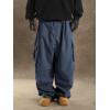 imageOYOANGLE Mens Drawstring Elastic Waist Flap Pockets Streetwear Baggy Cargo Pants Joggers Hiking TrousersNavy Blue