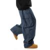 imageOYOANGLE Mens Drawstring Elastic Waist Flap Pockets Streetwear Baggy Cargo Pants Joggers Hiking TrousersNavy Blue