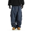 imageOYOANGLE Mens Drawstring Elastic Waist Flap Pockets Streetwear Baggy Cargo Pants Joggers Hiking TrousersNavy Blue
