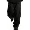 imageOYOANGLE Mens Drawstring Elastic Waist Pockets Cargo Pants Wide Leg Loose Casual Trousers StreetwearBlack