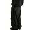 imageOYOANGLE Mens Drawstring Elastic Waist Pockets Cargo Pants Wide Leg Loose Casual Trousers StreetwearBlack