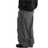 imageOYOANGLE Mens Drawstring Elastic Waist Pockets Cargo Pants Wide Leg Loose Casual Trousers StreetwearGrey