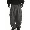 imageOYOANGLE Mens Drawstring Elastic Waist Pockets Cargo Pants Wide Leg Loose Casual Trousers StreetwearGrey