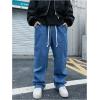 imageOYOANGLE Mens Drawstring Elastic Waist Wide Leg Cargo Jeans Baggy Casual Denim Pants with PocketsBlue