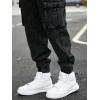 imageOYOANGLE Mens Drawstring Waist Flap Pocket Jogger Cargo Pants Carrot Denim Jeans with PocketBlack