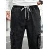 imageOYOANGLE Mens Drawstring Waist Flap Pocket Jogger Cargo Pants Carrot Denim Jeans with PocketBlack