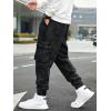 imageOYOANGLE Mens Drawstring Waist Flap Pocket Jogger Cargo Pants Carrot Denim Jeans with PocketBlack