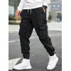 imageOYOANGLE Mens Drawstring Waist Flap Pocket Jogger Cargo Pants Carrot Denim Jeans with PocketBlack