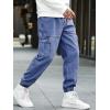 imageOYOANGLE Mens Drawstring Waist Flap Pocket Jogger Cargo Pants Carrot Denim Jeans with PocketBlue