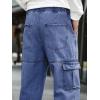 imageOYOANGLE Mens Drawstring Waist Flap Pocket Jogger Cargo Pants Carrot Denim Jeans with PocketBlue