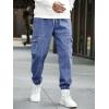 imageOYOANGLE Mens Drawstring Waist Flap Pocket Jogger Cargo Pants Carrot Denim Jeans with PocketBlue