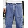 imageOYOANGLE Mens Drawstring Waist Flap Pocket Jogger Cargo Pants Carrot Denim Jeans with PocketBlue