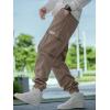 imageOYOANGLE Mens Drawstring Waist Flap Pocket Jogger Cargo Pants Carrot Denim Jeans with PocketCoffee Brown