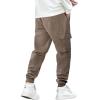imageOYOANGLE Mens Drawstring Waist Flap Pocket Jogger Cargo Pants Carrot Denim Jeans with PocketCoffee Brown