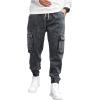 imageOYOANGLE Mens Drawstring Waist Flap Pocket Jogger Cargo Pants Carrot Denim Jeans with PocketDark Grey Solid