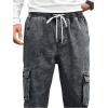 imageOYOANGLE Mens Drawstring Waist Flap Pocket Jogger Cargo Pants Carrot Denim Jeans with PocketDark Grey Solid