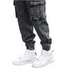 imageOYOANGLE Mens Drawstring Waist Flap Pocket Jogger Cargo Pants Carrot Denim Jeans with PocketDark Grey Solid