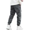 imageOYOANGLE Mens Drawstring Waist Flap Pocket Jogger Cargo Pants Carrot Denim Jeans with PocketDark Grey Solid
