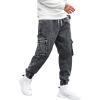 imageOYOANGLE Mens Drawstring Waist Flap Pocket Jogger Cargo Pants Carrot Denim Jeans with PocketDark Grey Solid
