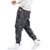 imageOYOANGLE Mens Drawstring Waist Flap Pocket Jogger Cargo Pants Carrot Denim Jeans with PocketDark Grey Solid